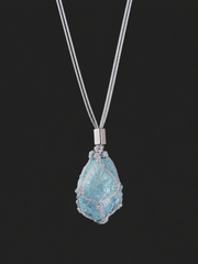 Tibetan Raw Aquamarine Macrame Necklace S925 Silver