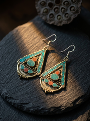 Vintage Tibetan Style Inlaid Drop Earrings