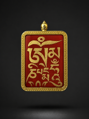 Tibetan Hand-Painted Cinnabar Thangka Mantra Pendant Amulet