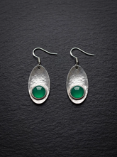 Vintage Tibetan Silver Emerald Drop Earrings