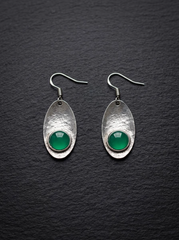 Vintage Tibetan Silver Emerald Drop Earrings