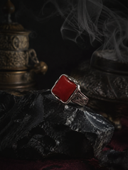 Vintage S925 Silver Nanhong Red Agate Square Ring