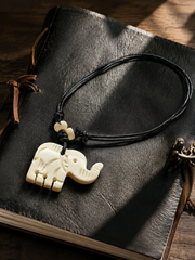 Hand-Carved Tibetan Yak Bone Elephant Necklace
