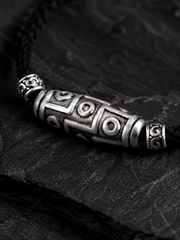 Tibetan 9-Eye Dzi Bead 999 Silver Amulet Necklace