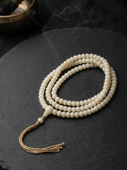 Tibetan White Jade Bodhi Root 108 Mala Beads