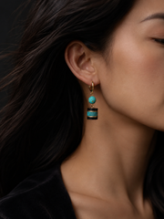 Vintage Tibetan Turquoise & Ebony Wood Drop Earrings