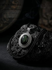 Tibetan Silver Inlaid Obsidian Protection Necklace