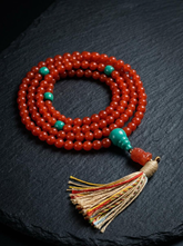 Authentic Tibetan Red Agate 108 Mala Bead Bracelet