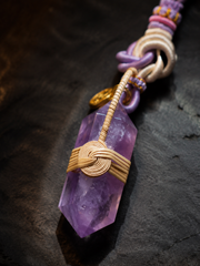 Handmade Amethyst Crystal Rattan Woven Fortune Pendant