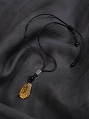 Tibetan Raw Citrine Crystal Necklace - Handmade Raw Stone Pendant on Adjustable Cord