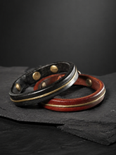 Vintage Tibetan Style Leather & Brass Couple Bracelet