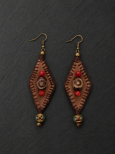 Handmade Tibetan Dzi Bead Leather Drop Earrings