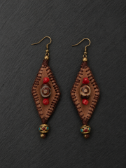 Handmade Tibetan Dzi Bead Leather Drop Earrings