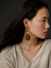 Handmade Tibetan Embroidered Leather Drop Earrings