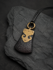 Hand-Carved Ebony & Brass Tibetan Amulet Necklace