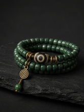 Tibetan Green Bodhi Root & Dzi Bead Wrap Bracelet