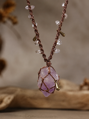 Handmade Tibetan Raw Crystal Macrame Pendant Necklace