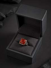 Vintage S925 Silver Nanhong Red Agate Square Ring