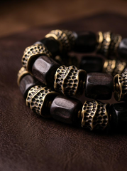 Tibetan Vintage Ebony Wood & Bronze Meditation Bracelet