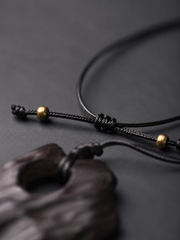 Hand-Carved Ebony Wood Abstract Pendant Adjustable Necklace
