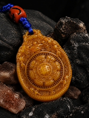 Tibetan Yak Bone Carved Jiugong Bagua Amulet Pendant