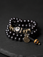 Handmade Tibetan Ebony Wood Dzi Bead Wrap Bracelet