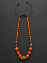 Handmade Tibetan Resin Bead Necklace with Turquoise Inlay
