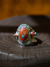 Red Coral and Turquoise Sterling Silver Ring – Talisman of Love, Healing, and Himalayan Harmony