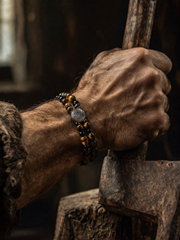 Vintage Tiger Eye & Obsidian Men's Double-Layer Horus Bracelet