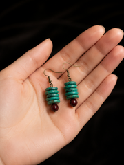 Vintage Tibetan Magnesite & Sandalwood Drop Earrings