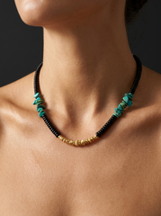 Tibetan Turquoise & Obsidian Spiritual Necklace