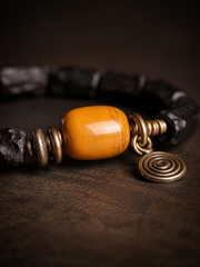Vintage Ebony Wood Tibetan Bracelet with Spiral Charm