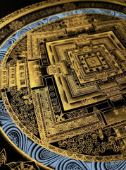 Hand-Painted Black & Gold Kalachakra Mandala Thangka