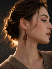 Handmade Tibetan Dzi Bead Leather Drop Earrings