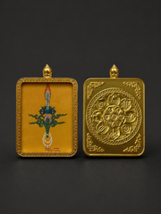 Hand-Painted Tibetan Thangka Pendant - Three Lords Amulet