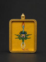 Hand-Painted Tibetan Thangka Pendant - Three Lords Amulet