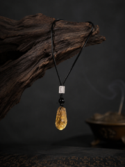 Tibetan Raw Citrine Crystal Necklace - Handmade Raw Stone Pendant on Adjustable Cord