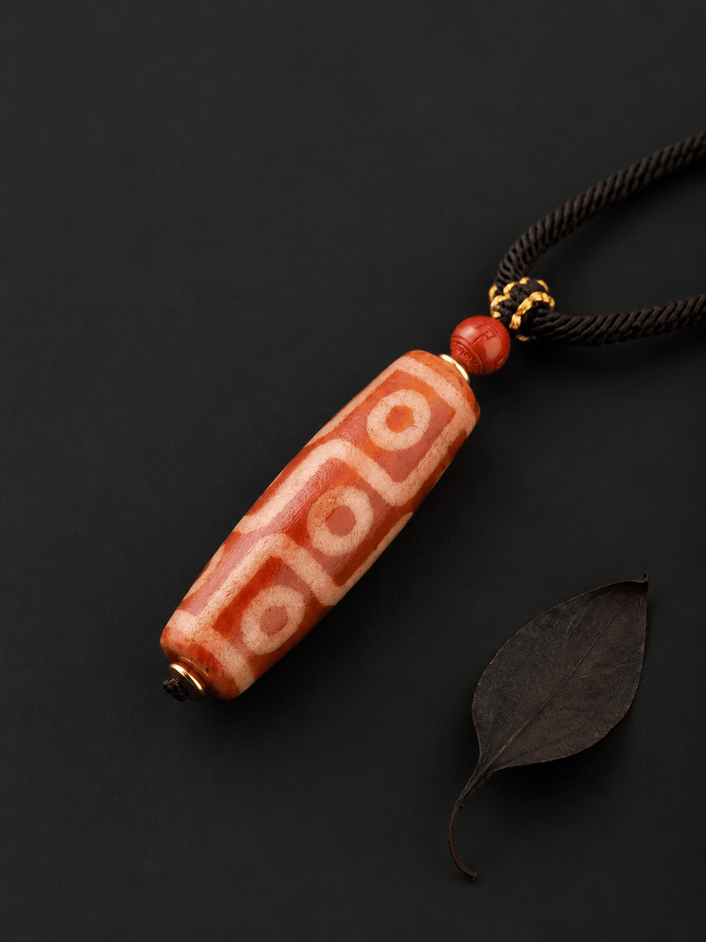 Authentic Tibetan 9-Eye Red Agate Dzi Bead Pendant Necklace