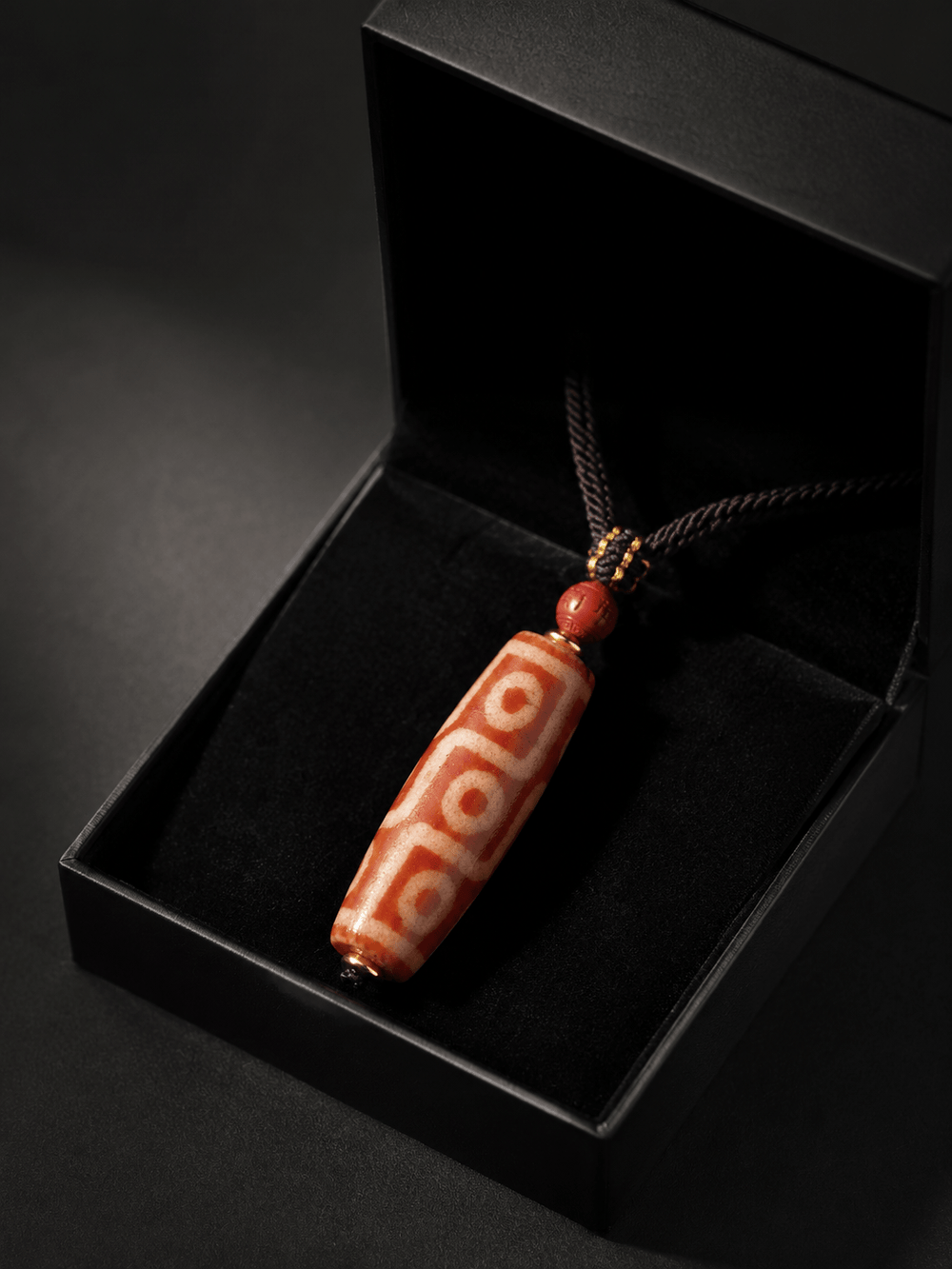 Authentic Tibetan 9-Eye Red Agate Dzi Bead Pendant Necklace