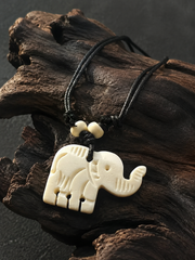 Hand-Carved Tibetan Yak Bone Elephant Necklace