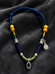 Handmade Tibetan Braided Pendant Cord with 999 Silver & Yak Bone