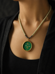 Hand-Painted Tibetan Thangka Pendant - Green Tara Buddha Eye Amulet