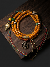 Tibetan Yak Bone 108 Mala Bracelet with Zhaji Lamu Amulet