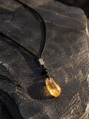 Tibetan Raw Citrine Crystal Pendant Necklace Adjustable Cord