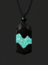 Handmade Tibetan Ebony Wood & Turquoise Mountain Pendant Necklace