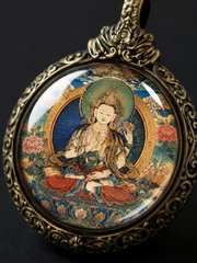 Hand-Painted Tibetan Thangka Amulet Pendant Necklace