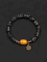 Vintage Ebony Wood Tibetan Bracelet with Spiral Charm
