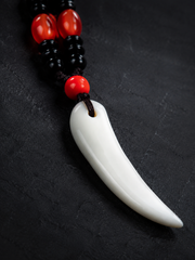 Hand-Carved Tibetan Yak Bone Wolf Tooth Amulet Necklace