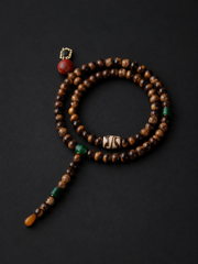 Vintage Tibetan Star Moon Bodhi & Dzi Bead Wrap Bracelet