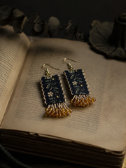 Handmade Ethnic Floral Embroidered Earrings with Amber Beads